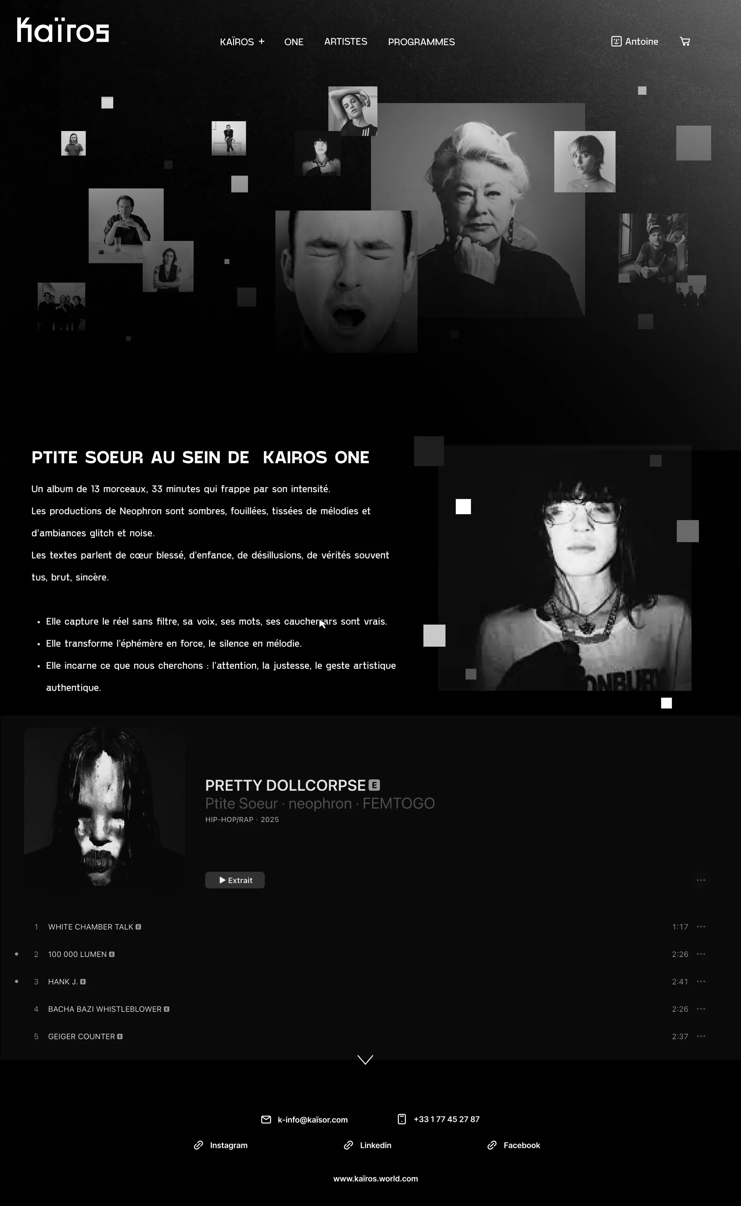 KAÏROS website, artists page
